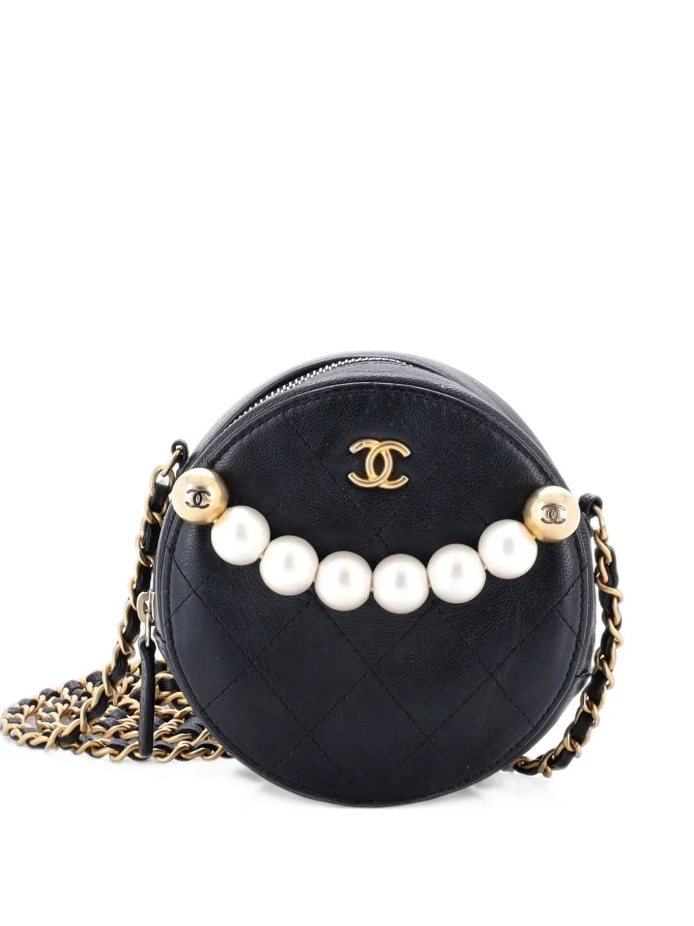 Chic Pearls Round Clutch with Chain Quilted Lambskin Crossbody Bag by CHANEL Pre-Owned