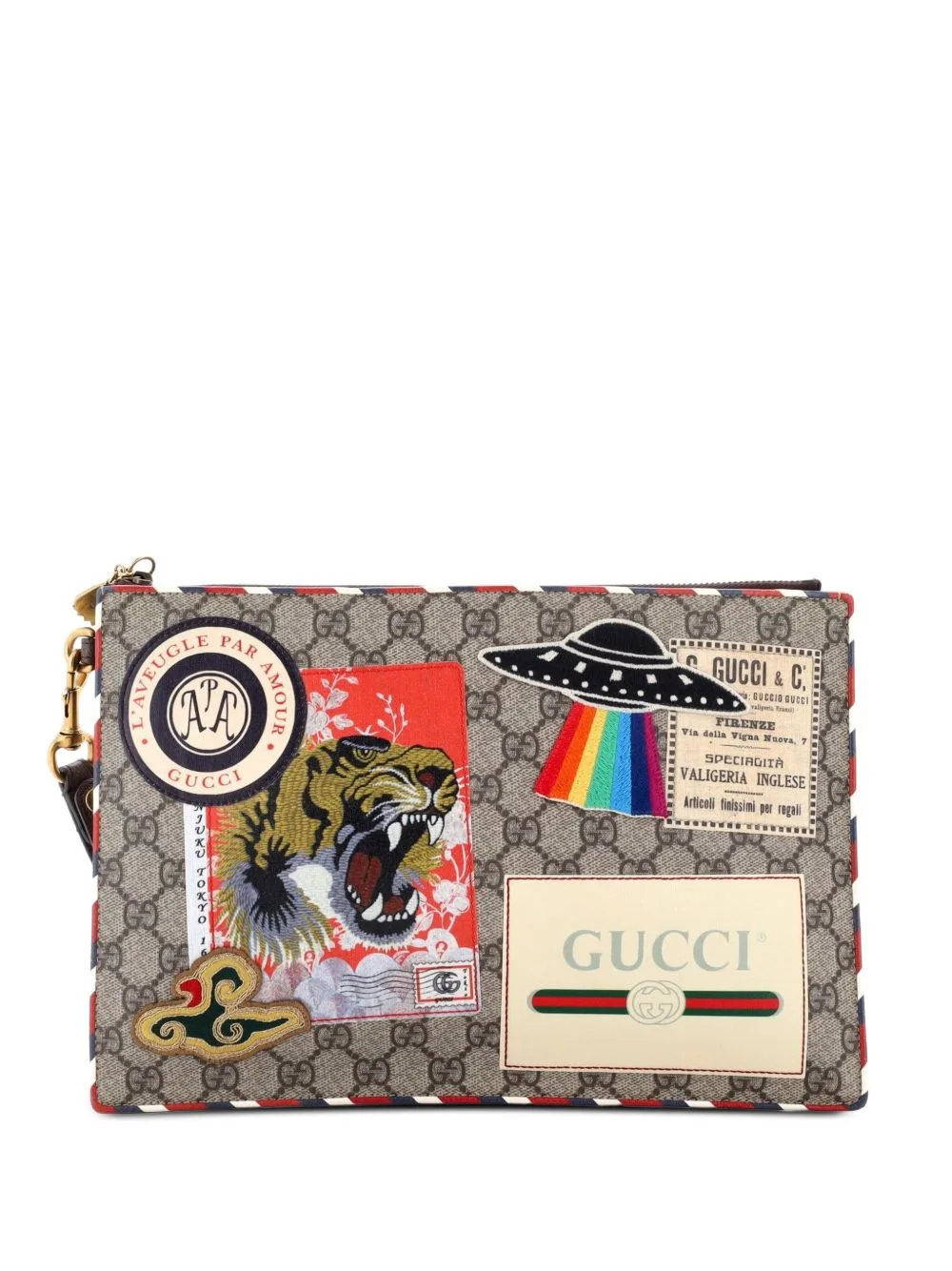 Courrier Pouch GG Coated Canvas with Applique Clutch Bag by Gucci Pre-Owned