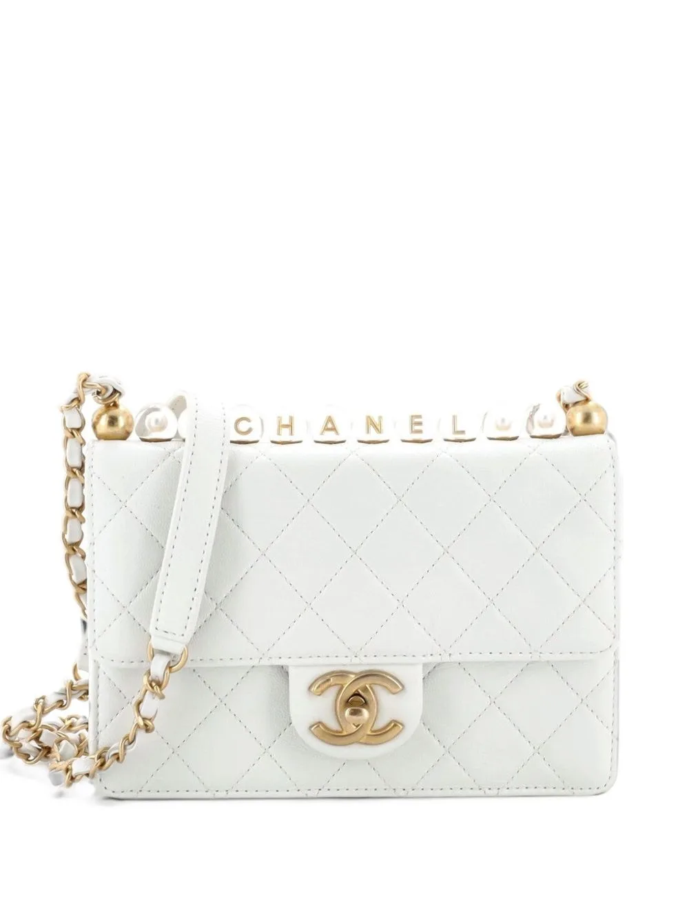 Chic Pearls Flap Bag Quilted Goatskin with Acrylic Beads Small Shoulder Bag