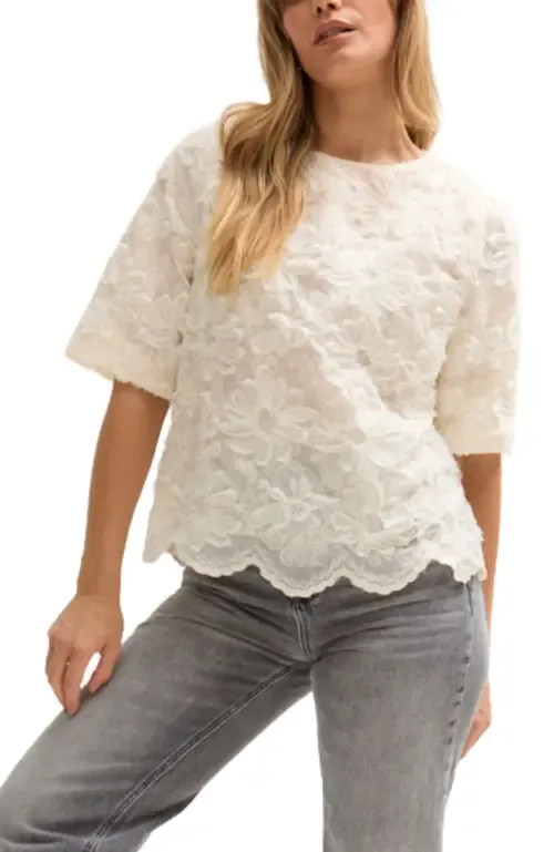 Lotus Ribbon Work Scallop Hem Top by Lily and Lionel London