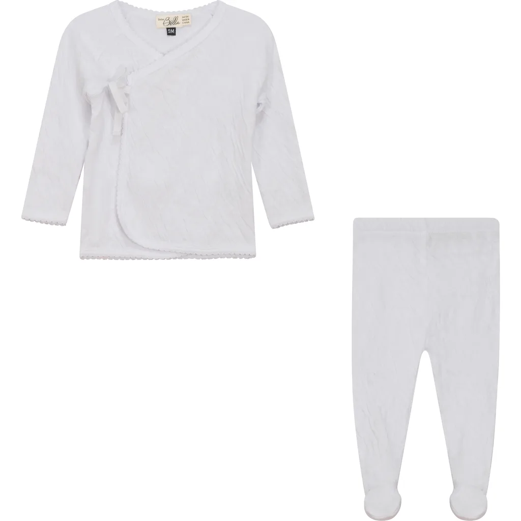 Crinkled Jersey Wrap 2 Piece Long Sleeve Top and Pants Set by Bebe Bella