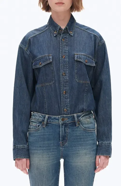 Oversize Denim Button-Up Shirt by Bayeas