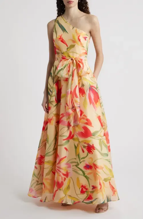 Floral One-Shoulder Gown by Eliza J