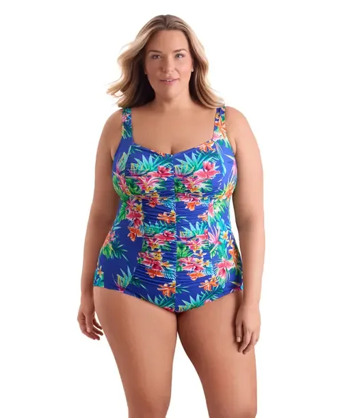 Shirred Front Princess Seam Girl Leg One-Piece Swimsuit by ShapeSolver