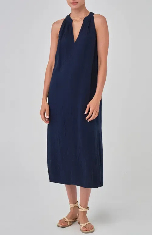 Sleeveless Gauze Midi Dress with Pockets by ocean+main
