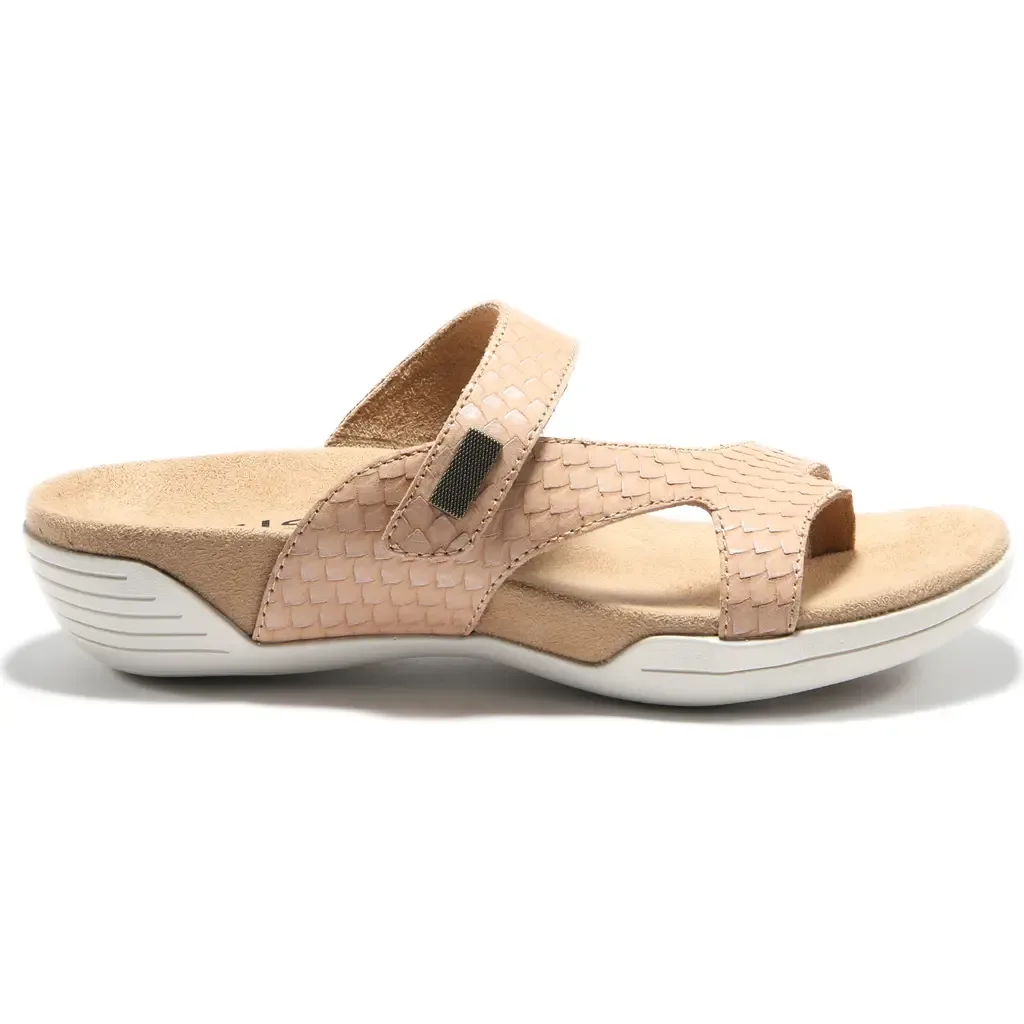 Darline Asymmetrical Slide Sandal in Taupe Leather by Hälsa Footwear