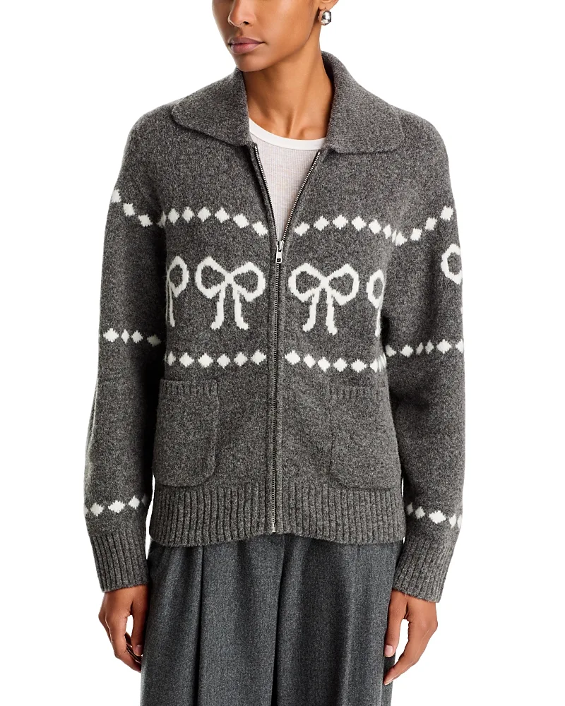 Rhea Zip Front Bow Knit Cardigan by Rails