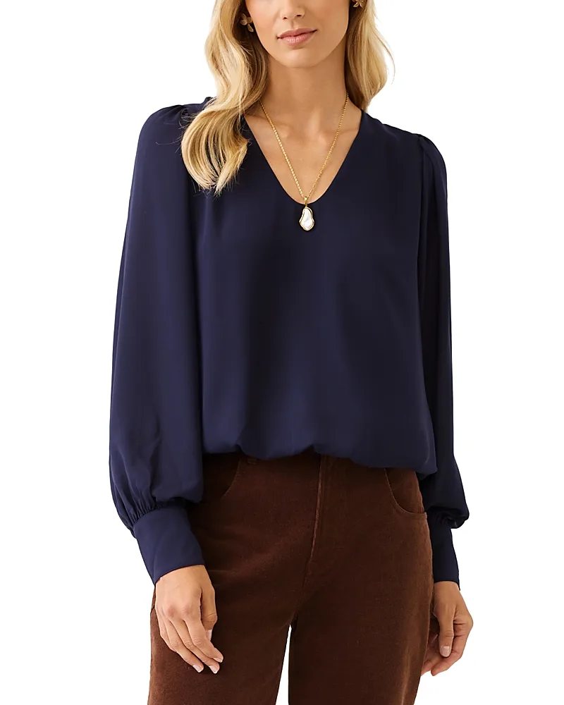 V Neck Puff Sleeve Top by Karen Kane
