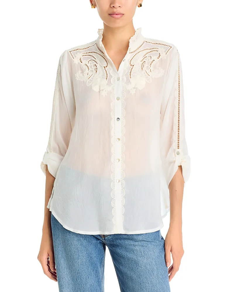 Amyle Remi Embroidered Sheer Blouse by Johnny Was