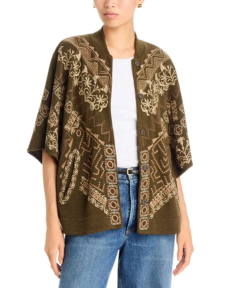 Josiy Embroidered Button Front Poncho by Johnny Was