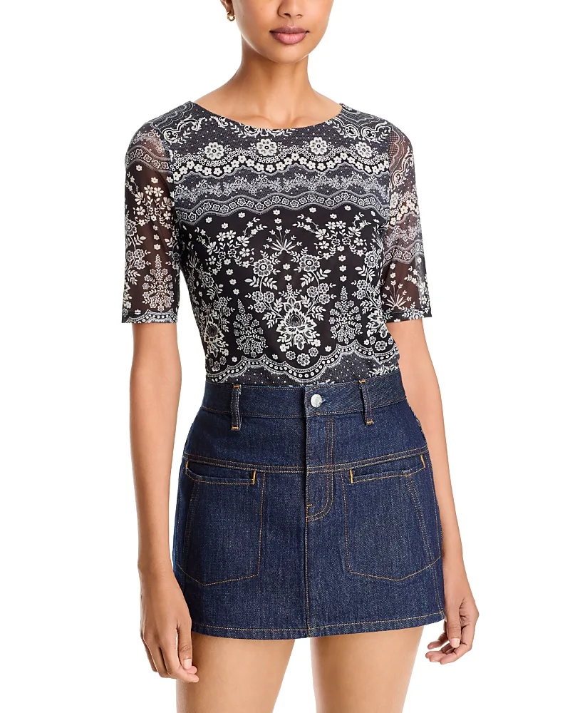 Elizabetta Mesh Boat Neck Tee by Johnny Was