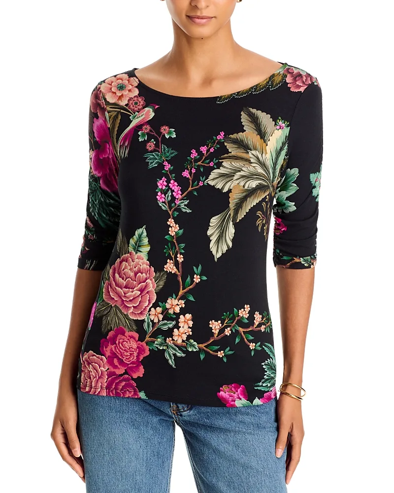 The Janie Favorite Ruched Sleeve Tee by Johnny Was
