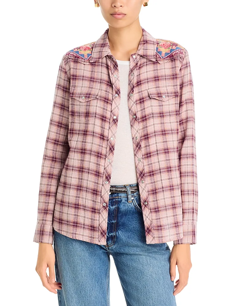Western Plaid Cotton Button Up Shirt by Johnny Was