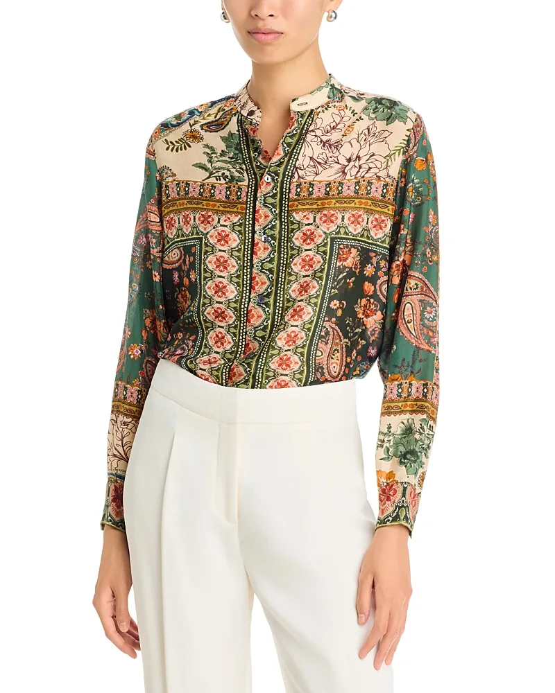 Bingley Silk Mandarin Collar Blouse by Johnny Was
