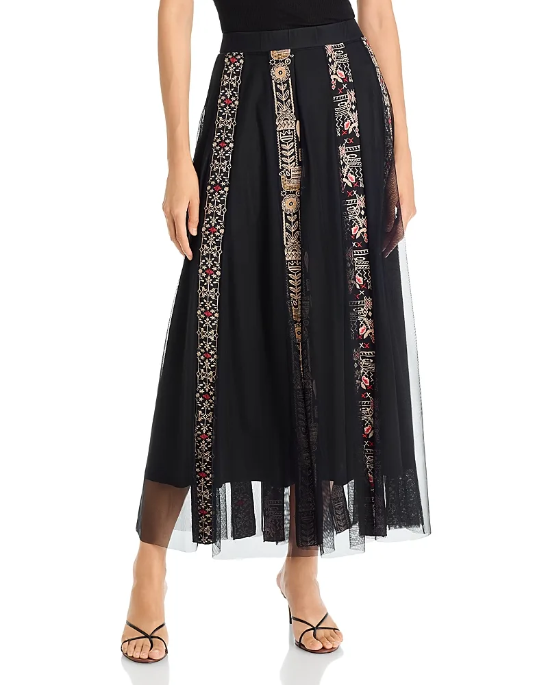 Yalena Embroidered Mesh Midi Skirt by Johnny Was