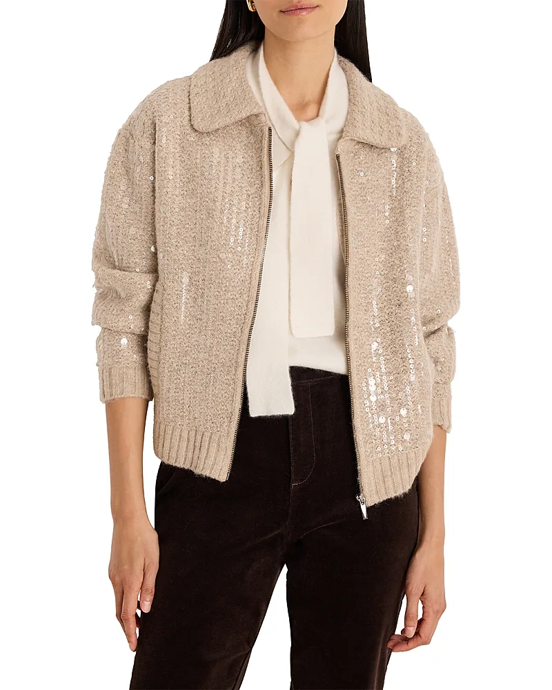 Shimmer Knit Zip Front Sweater - Alpaca by Nic+Zoe