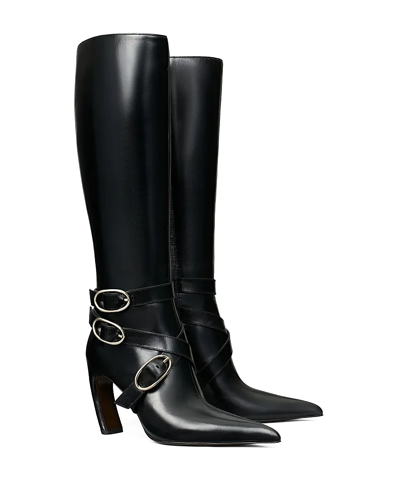 Multi Buckle 90 Leather Knee High Boots by Tory Burch