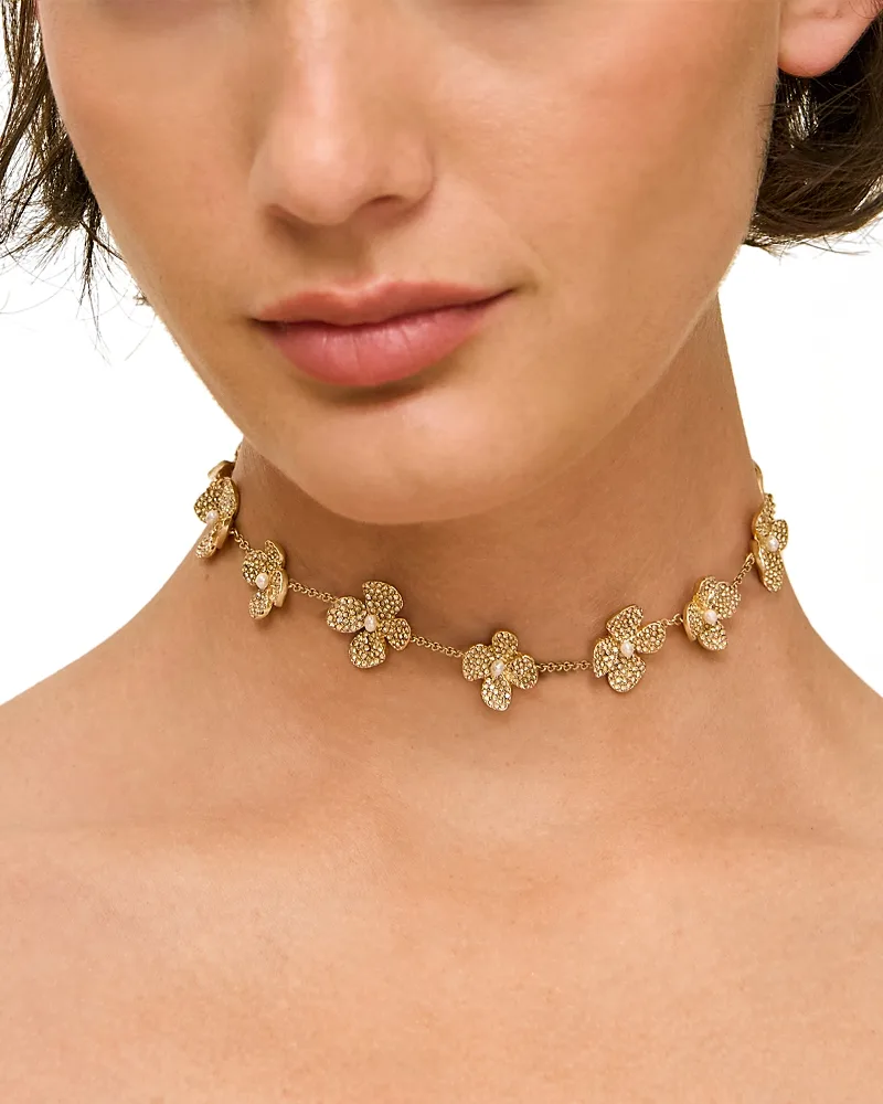 Lucky Pave Flower Chain Choker Necklace, 17.7 by Cult Gaia
