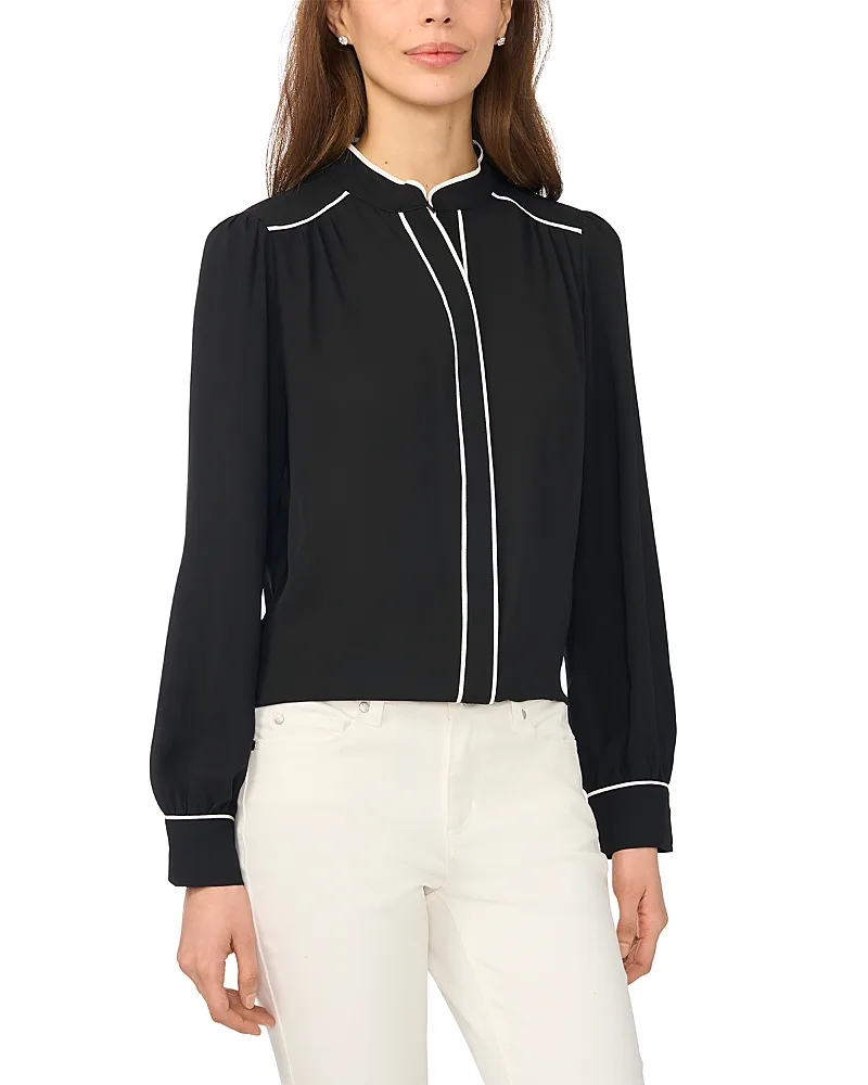 Open Collar Button Front Top by CeCe