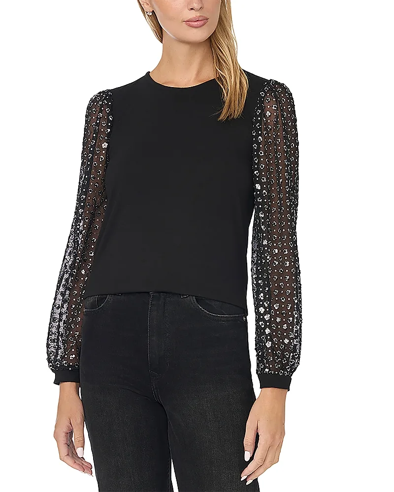 Crewneck Contrast Sleeve Top by CeCe