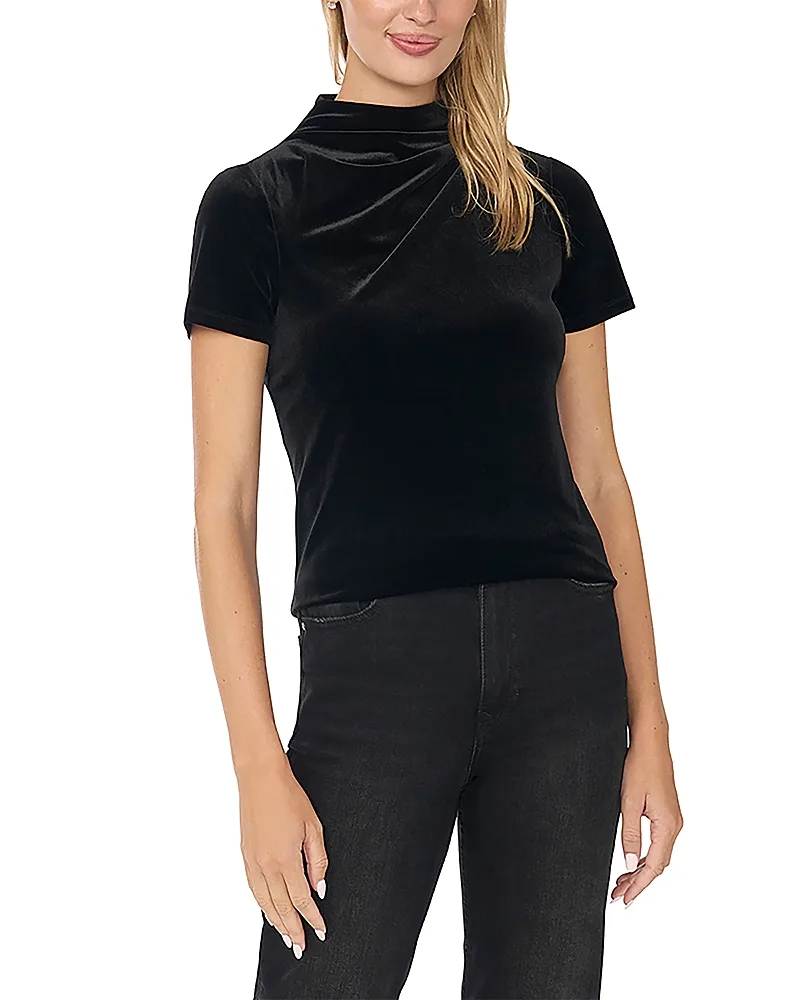 Cowl Neck Pleat Shoulder Top