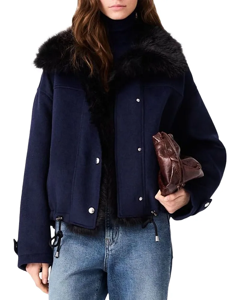 Gracienne Faux Fur Trim Coat by Maje