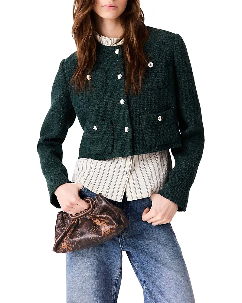 Vitande Cropped Tweed Jacket by Maje