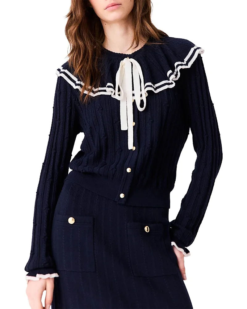 Lanitier Tie Neck Button Front Top by Maje