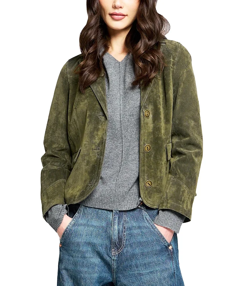 Vesper Genuine Suede Topstitch Blazer by Central Park West
