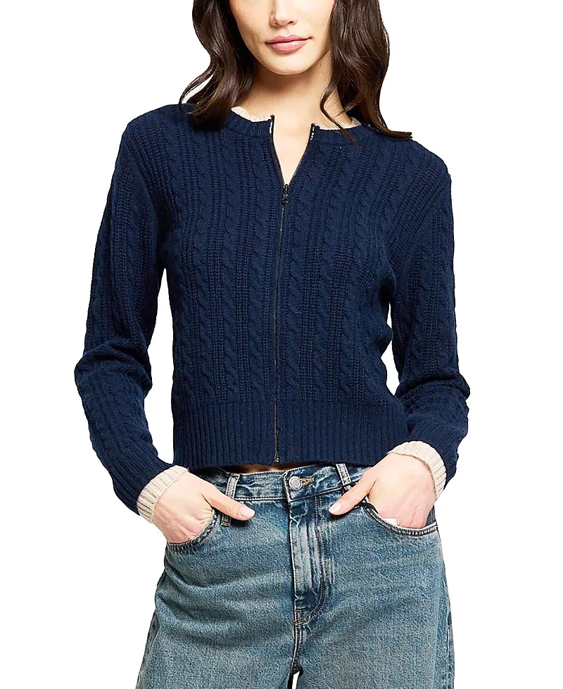 Thea Cashmere Cable Zip Up Cardigan by Central Park West