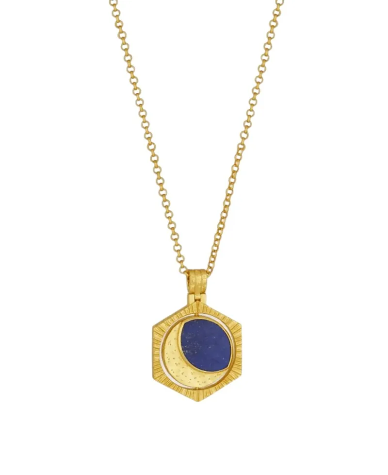 Lapis Moon Rotating Pendant Necklace by Ottoman Hands