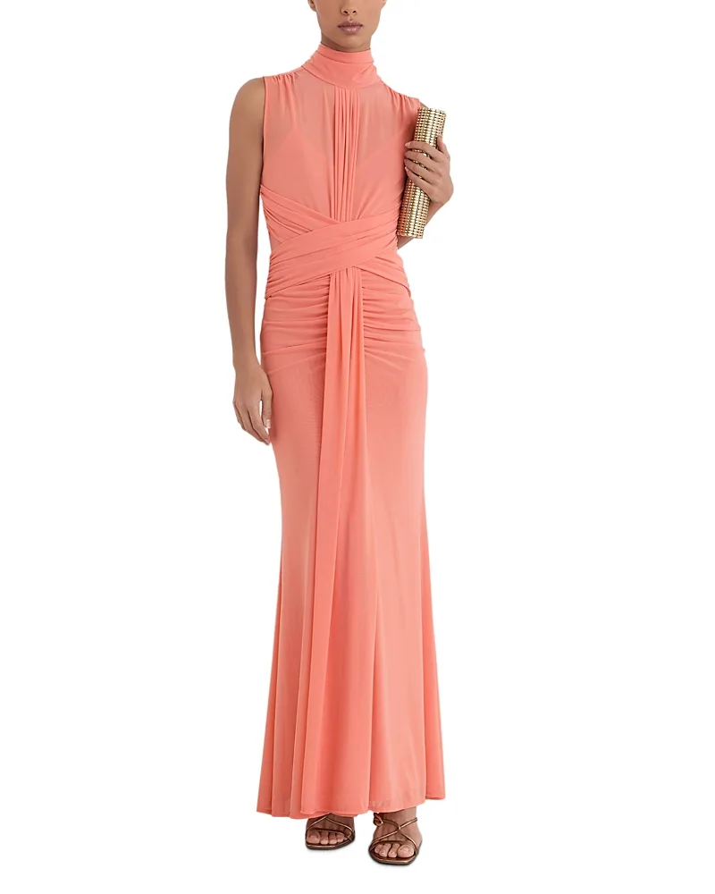 Starla Ruched Mesh Maxi Dress by Reiss