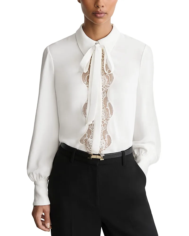 Estelle Lace Trim Crepe Shirt by Reiss
