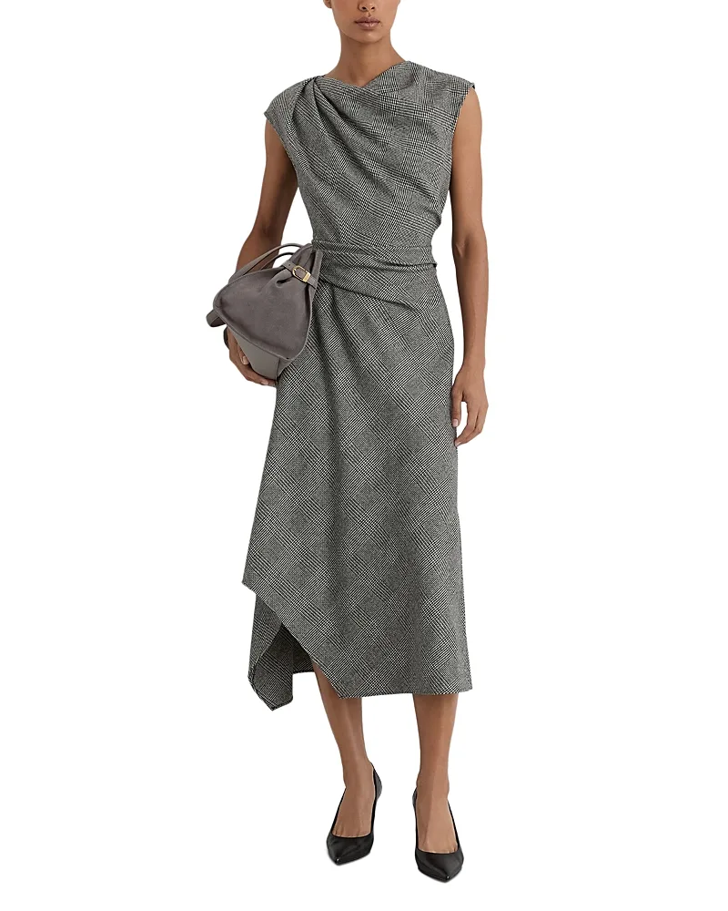 Clara Asymmetric Draped Midi Dress by Reiss