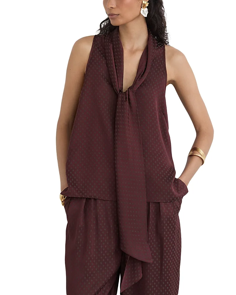 Tilly Jacquard Tie Neck Top by Reiss