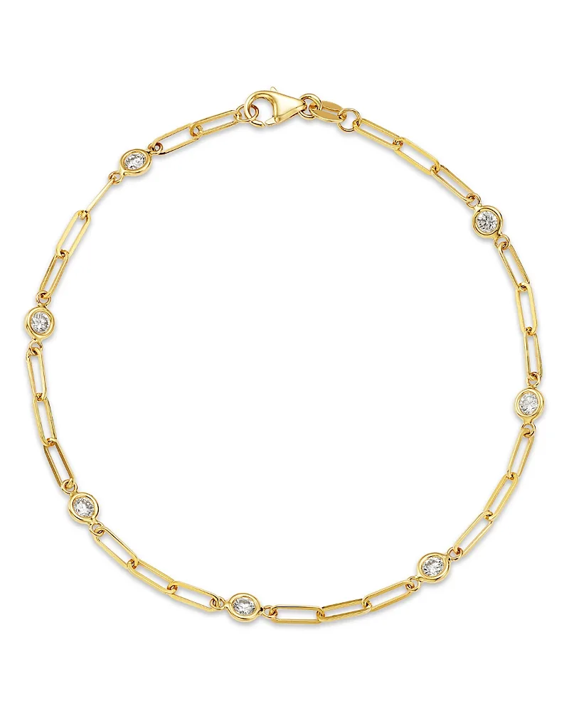 Diamond Station Paperclip Chain Bracelet in 14K Yellow Gold, 0.50 Tcw