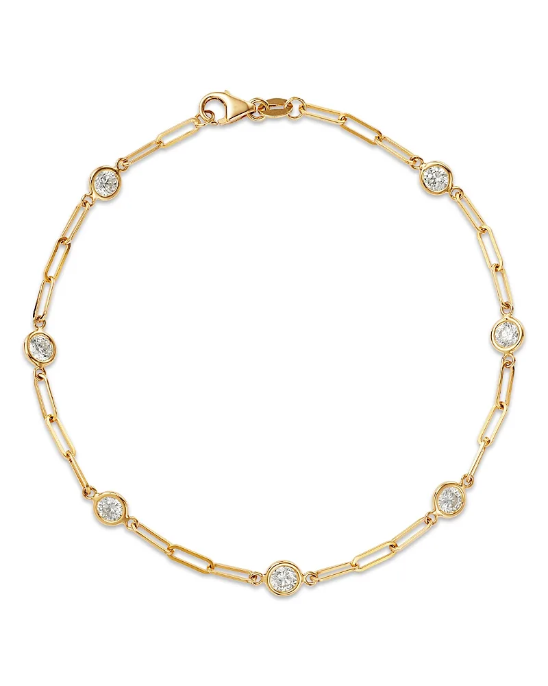 Diamond Station Paperclip Chain Bracelet in 14K Yellow Gold, 1.05 Tcw