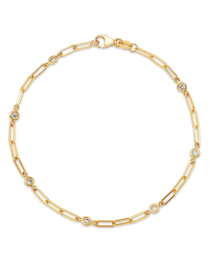 Diamond Station Paperclip Chain Bracelet in 14K Yellow Gold, 0.25 Tcw