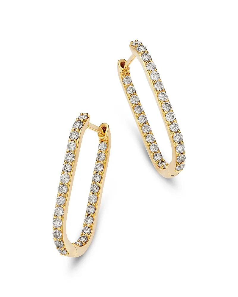 Diamond Inside Out Oblong Hoop Earrings in 14K Yellow Gold, 1.0 Tcw