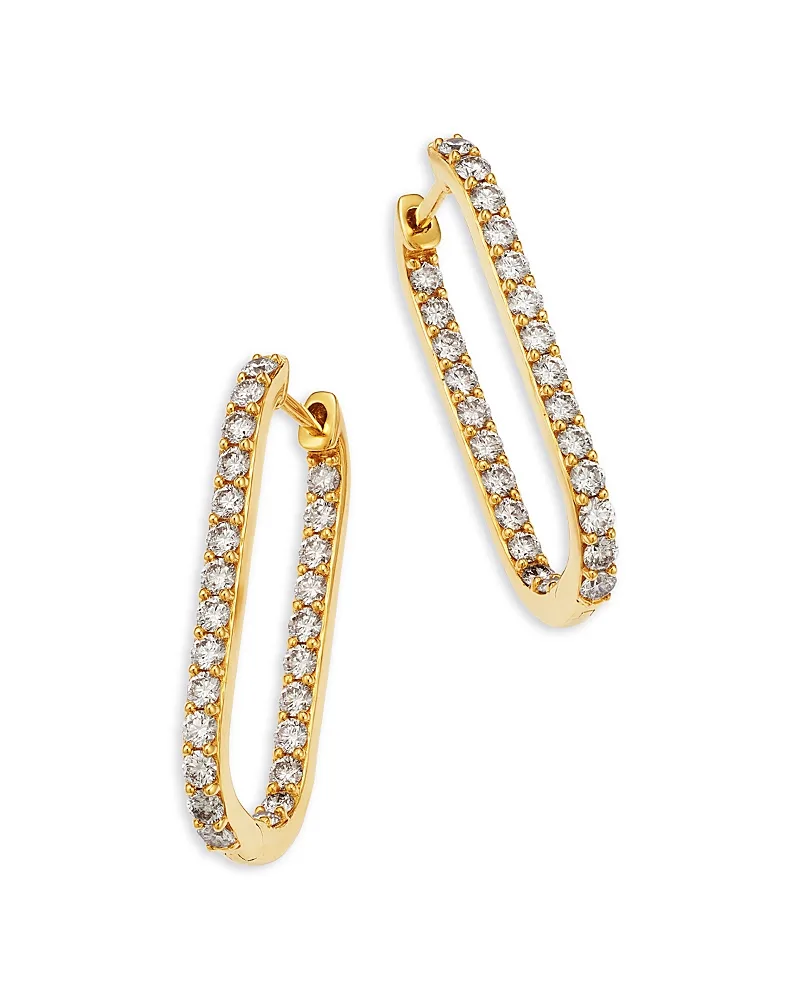 Diamond Inside Out Oblong Hoop Earrings in 14K Yellow Gold, 1.50 Tcw