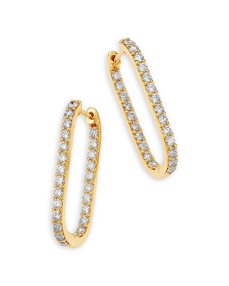Diamond Inside Out Oblong Hoop Earrings in 14K Yellow Gold, 2.0 Tcw