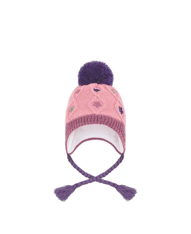 Winter Peruvian Embroidered Fleece-Lined Pompom Knit Hat by Deux Par Deux