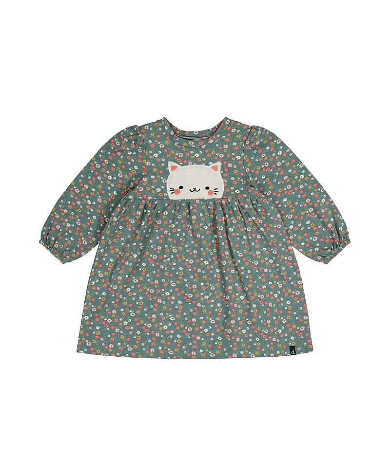 Organic Cotton Fleece Cat Gathered Skirt Dress by Deux Par Deux