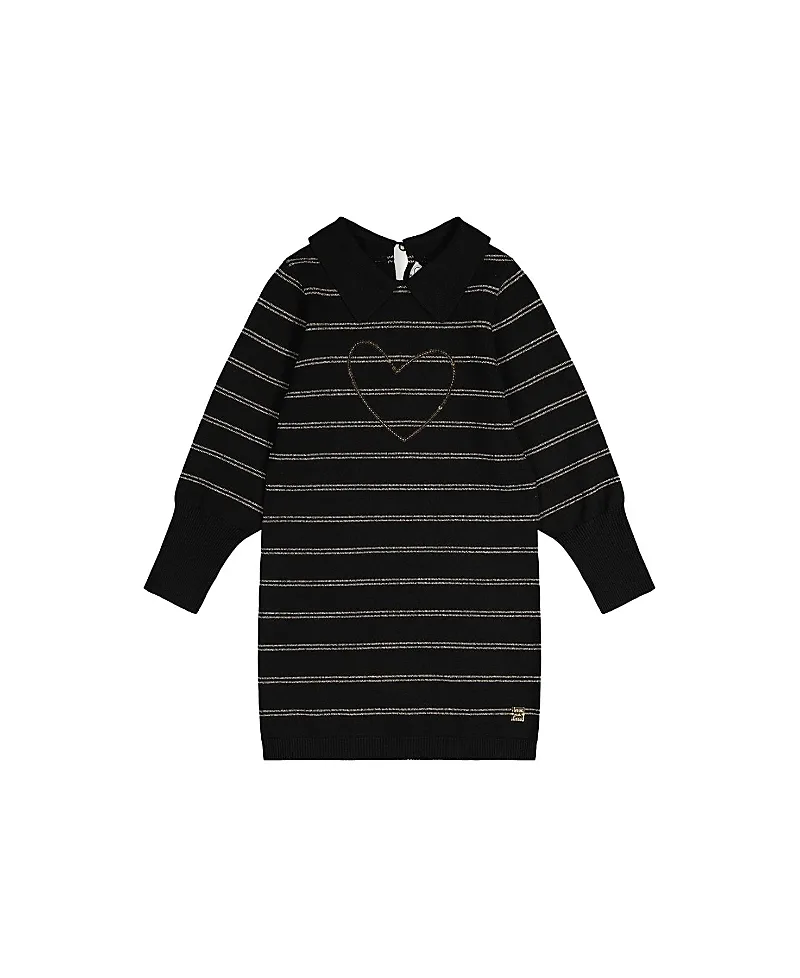 Sequin Heart Shimmering Stripe Knitted Dress by Deux Par Deux