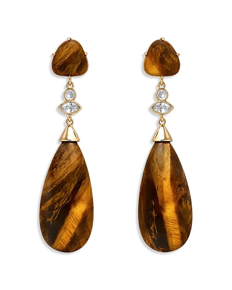 Solstice Cubic Zirconia & Tigers Eye Drop Earrings by Ettika