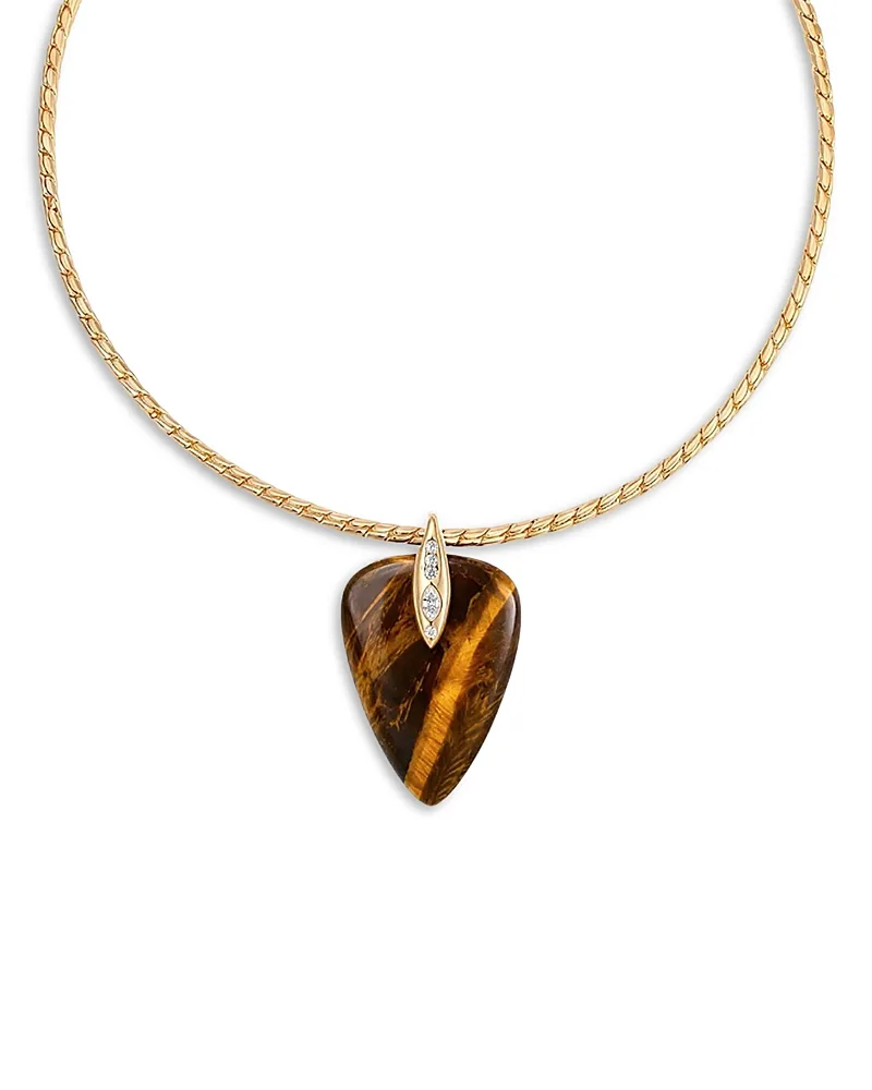 Solstice Cubic Zirconia & Tigers Eye Pendant Necklace, 15.5-18.5 by Ettika