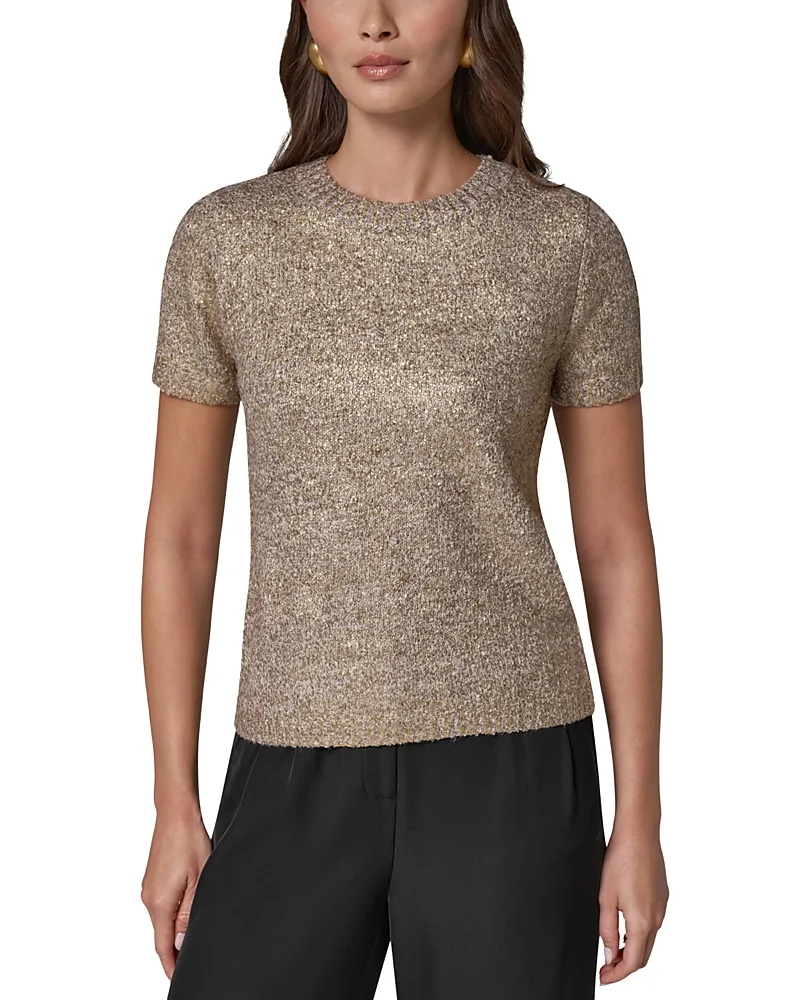 Foil Boucle Short Sleeve Sweater by Donna Karan New York