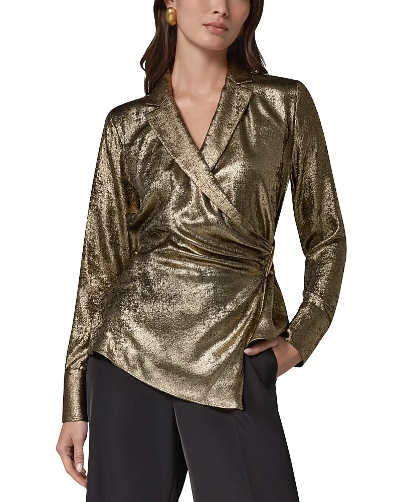 Metallic Side Ruched Blouse by Donna Karan New York