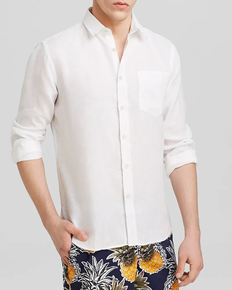 Regular Fit Long Sleeve Linen Button Down Shirt by Vilebrequin