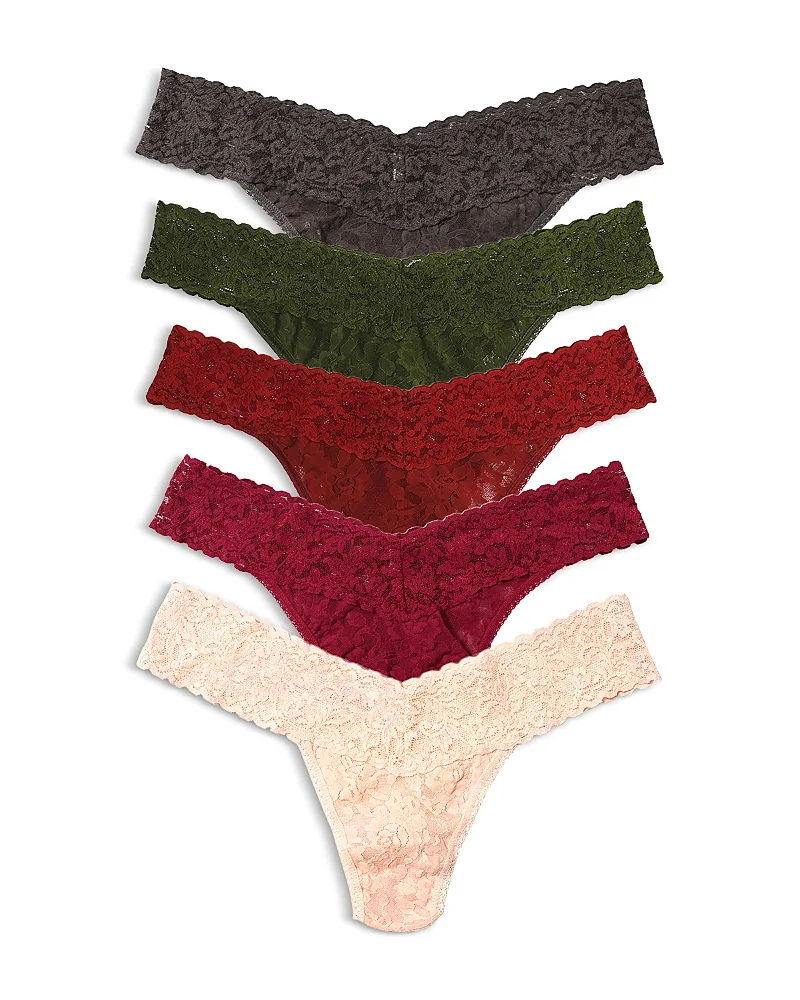 Signature Lace Low Rise Thongs, Set of 5